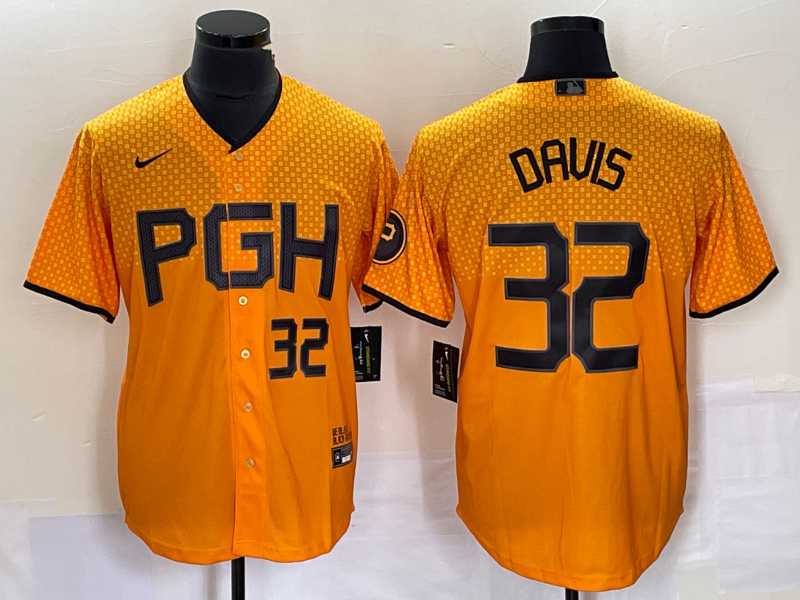 Mens Pittsburgh Pirates #32 Henry Davis Number Yellow 2023 City Connect Stitched Jersey2